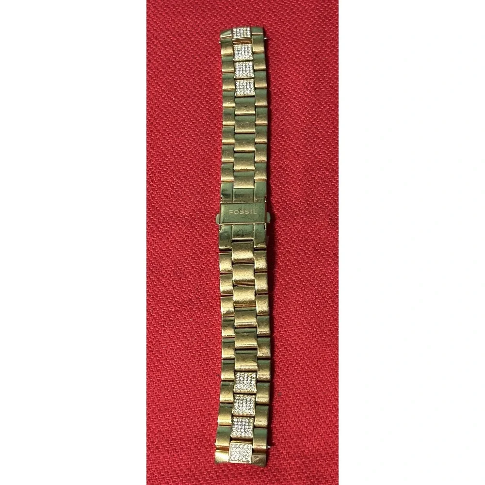 Fossil Watch Band 18mm Gold Tone Featuring Crystal Accents Stainless Steel New